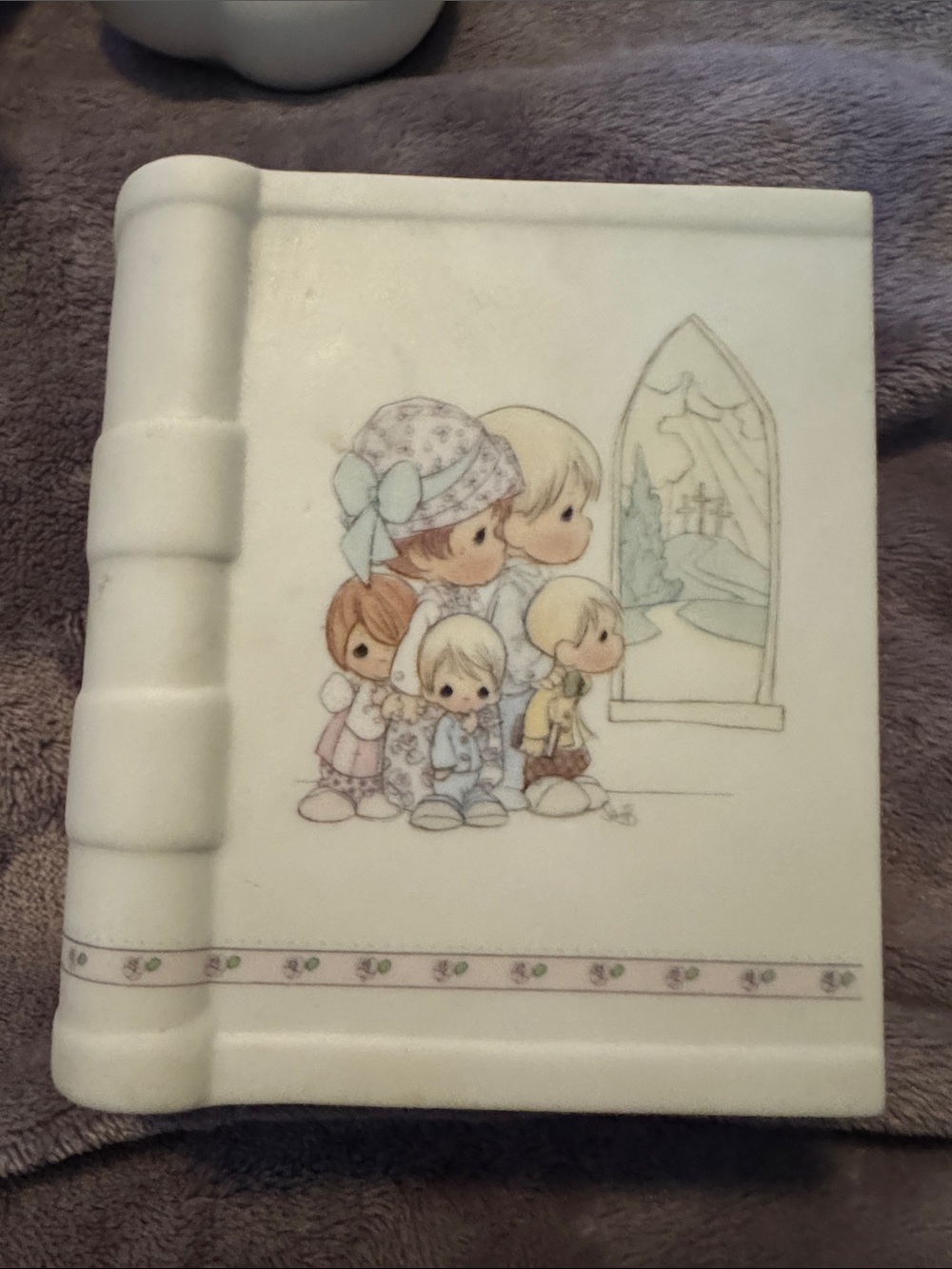 Precious Moments White Ceramic Book with Pastel Children Illustration